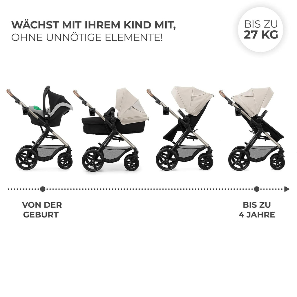 Kinderkraft MOOV2 AIR Kinderwagen 3 in 1 Kinderwagenset bis 26 kg mit Kindersitz I-SIZE 40-75 cm, Buggy Funktion, Liegeposition verstellbar, Große ausziehbare Verdeck, Aufblasbare Räder, Schwarz