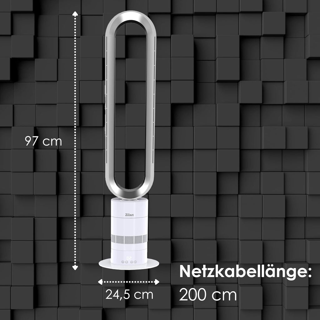 Zilan Turmventilator energiesparender BLDC Motor mit Fernbedienung Ventilator energiesparend oszillierend sehr leise Design Standventilator 10 Stufen Säulenventilator mit Kühlung Tower Fan