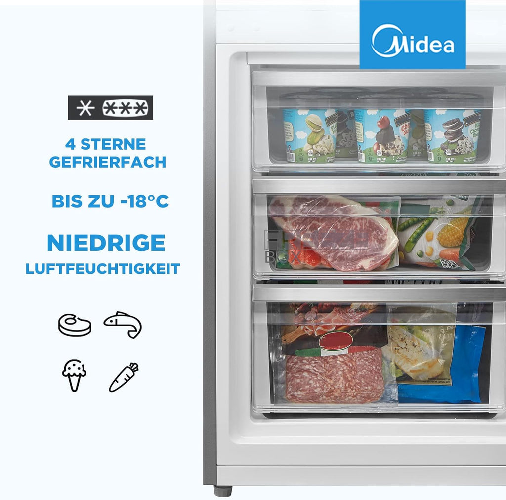 Midea MERB276FGE02A Fridge/Freezer Combination, 180 cm Height, NoFrost, Double Control, Super Cooling Function, 219 kWh per Year, Fridge Capacity 199 L, 71 L Freezer Capacity