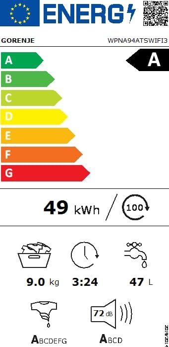 Gorenje WPNA 84 SATSWIFI Waschmaschine mit Dampffunktion / 8 kg / 1400 U/Slim Line/ConnectLife WiFi/Total AuaStop/Inverter PowerDrive Motor/Edelstahltrommel/Kindersicherung/EEK A
