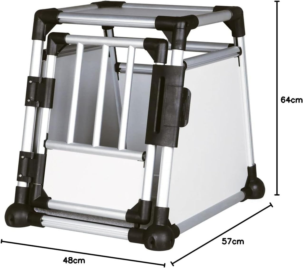 TRIXIE Hunde-Transportbox, Aluminium, L: 92 x 64 x 78 cm, grafit, rutschfste Liegematte, Klettleiste am Boden, Sicherheitsverschluss, stabil und geruscharm, hochgeschlossene Wnde - 39338