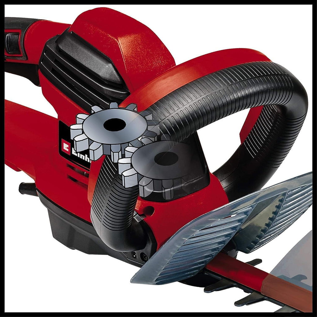 Einhell Elektro-Heckenschere GE-EH 7067 (700 W, Messer aus  geschnittenem u. diamantgeschliffenem Stahl, Metallgetriebe, Stoschutz, inkl. Kcher)