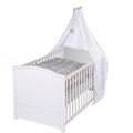 roba Babybett Set Adam & Eule - 70 x 140 cm - Mitwachsendes Kinderbett mit Bettwäsche, Himmel, Matratze - Höhenverstellbar - zu Juniorbett umbaubar - Holz weiß