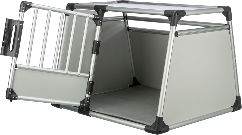 TRIXIE Hunde-Transportbox, Aluminium, L: 92 x 64 x 78 cm, grafit, rutschfste Liegematte, Klettleiste am Boden, Sicherheitsverschluss, stabil und geruscharm, hochgeschlossene Wnde - 39338