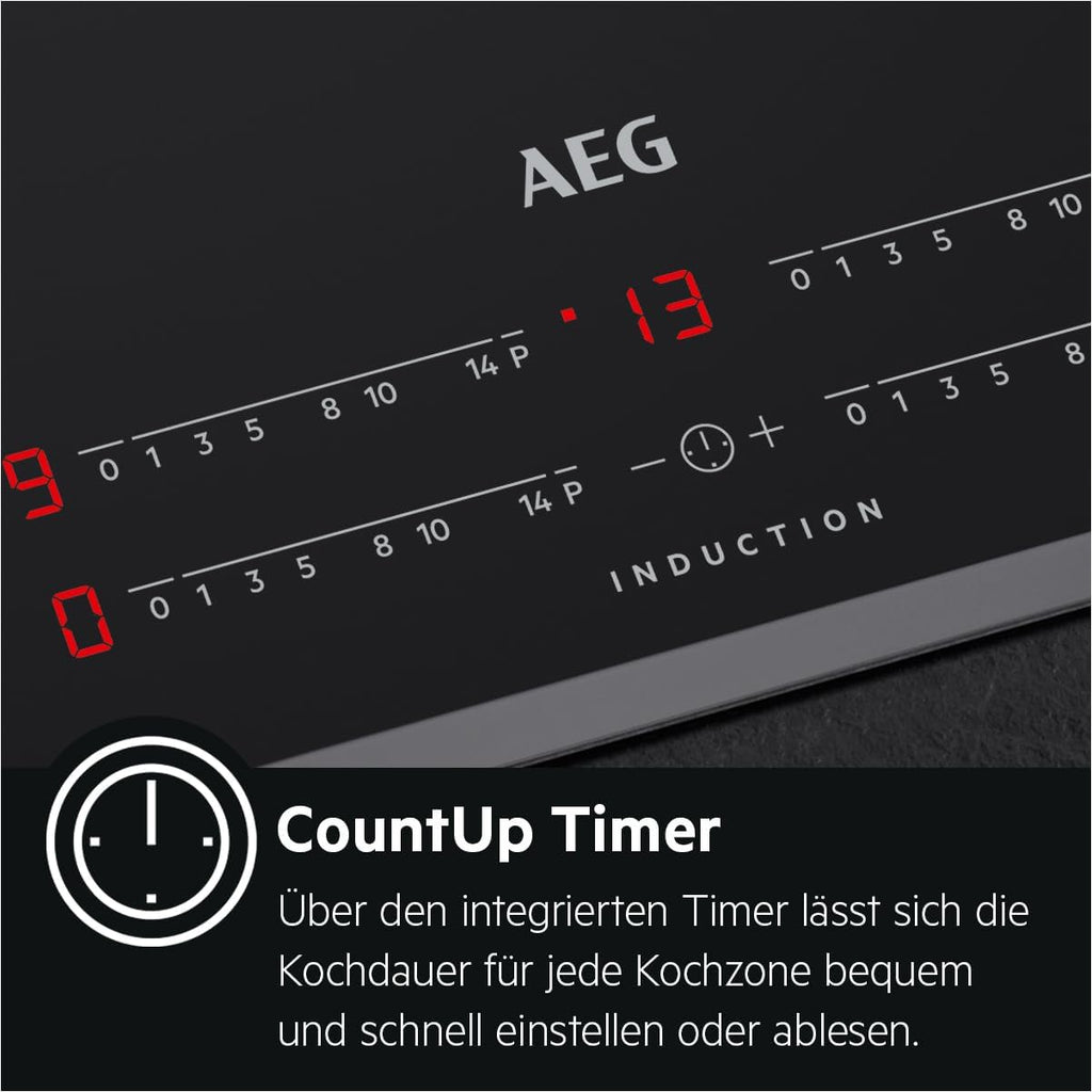 AEG IKE64441XB Autarkes Kochfeld / Induktion / Serie 6000 mit Bridge / Hob²Hood / Slider-Bedienung / 60 cm / Edelstahlrahmen / 4 Kochzonen / Bridge-Funktion / Powerfunktion / Kindersicherung