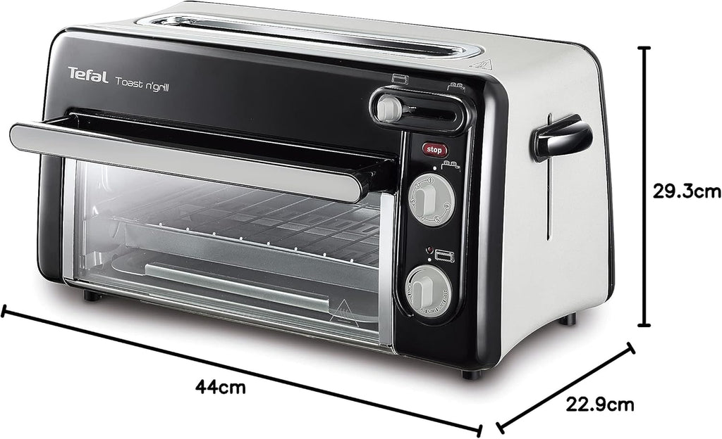 Tefal Toast n’ Grill TL6008 | 2 in 1 Toaster und Mini-Ofen | Sehr energieeffizient und schnell | 1300 Watt | 43.5 x 28.5 x 22.5 cm | Schwarz/ Alu matt | 220-240V | 50-60Hz