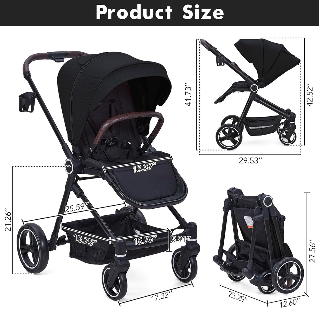 3 in 1 Kinderwagen Set mit umkehrbarem Sport-Sitz, Babywanne & Buggy – Ein-Klick-Zusammenklappbar, Leicht & Tragbar mit Großem Regenschutz