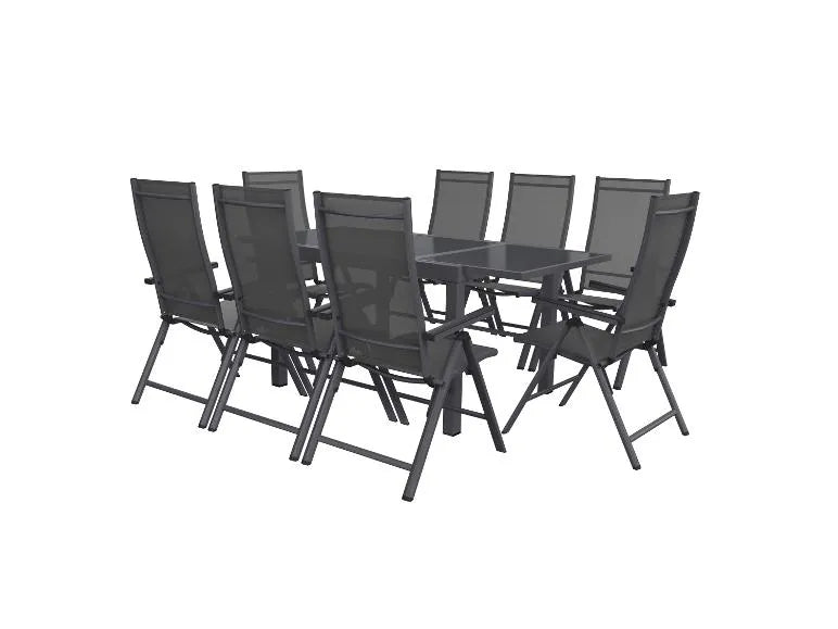 Alu-Set »Houston«, 9-teilig - Ausziehtisch & 8 Hochlehner, grau