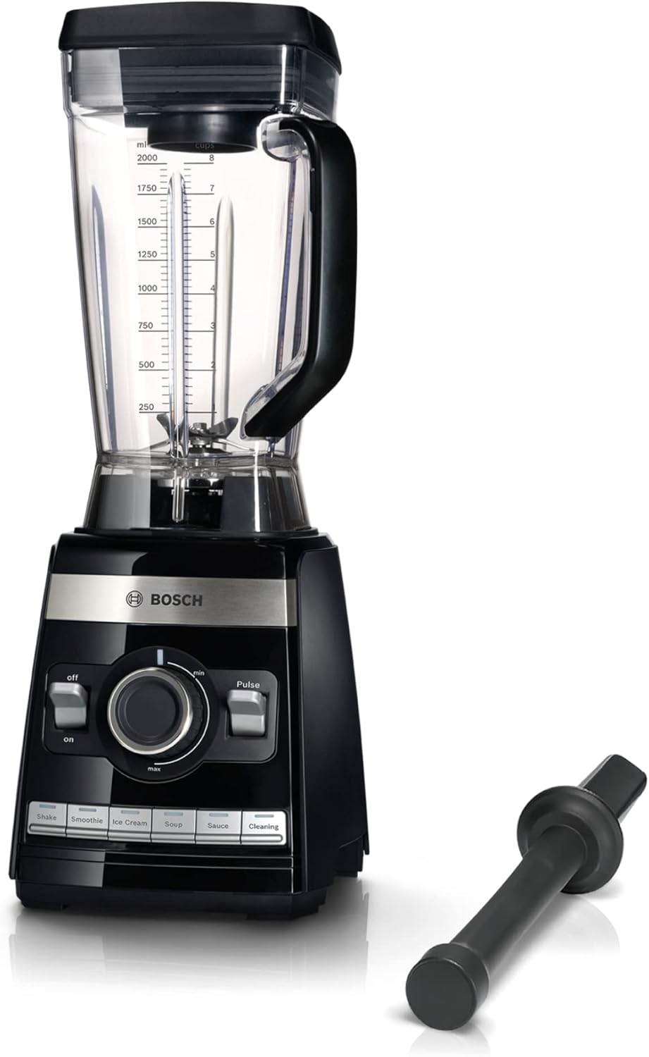 Bosch Standmixer VitaBoost MMBH6P6BDE, 6-Klingen-Edelstahlmesser, 2,5l Tritan-Mixbehlter, Stopfer, 6 Automatikprogramme, Rezeptbuch, BPA-frei, einfache Reinigung, 45,000 U/min, 1600 W, schwarz