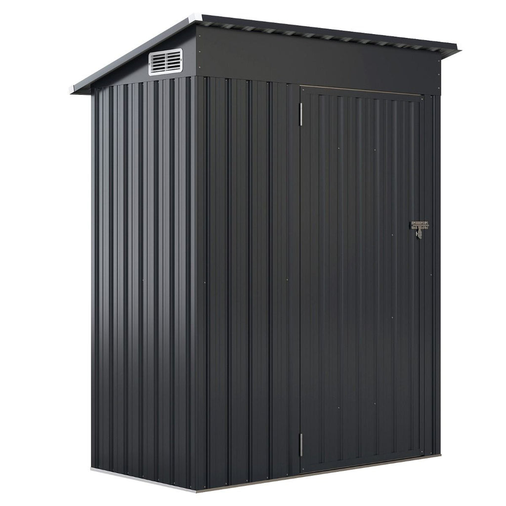 Abri de Rangement Toutes Saisons Abri à Outils Utilitaire avec Toit en Pente Porte Ouvrante Aérations Cadre en Métal Galvanisé Gris
